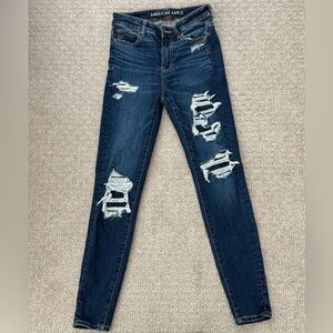 American Eagle Outfitters Blue Skinny Jeans with Distressed Details